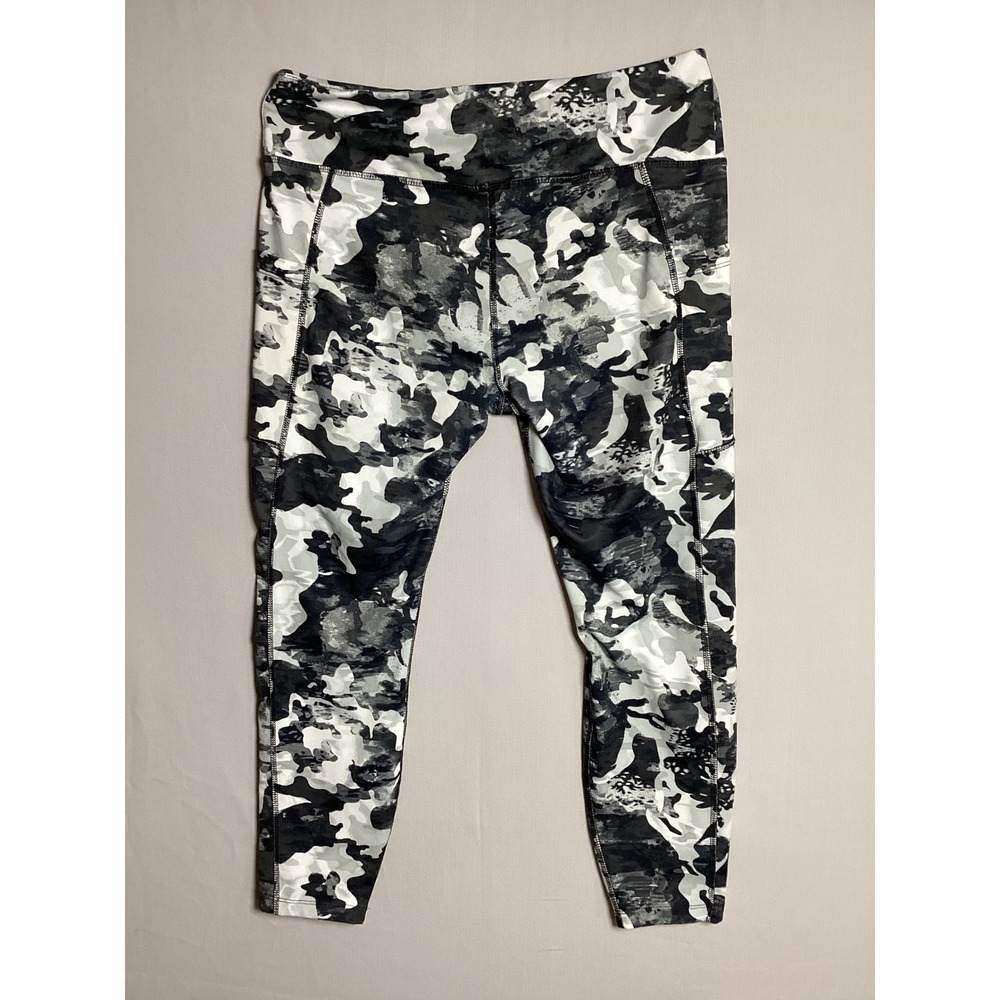 Avia Large Camo Leggings Womens Gray Black White High Rise Activewear Pocket L - Picture 2 of 6